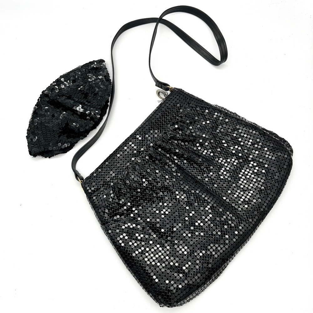 Mesh Evening Bag Clutch Purse with Matching sequin hair‎ cap Black